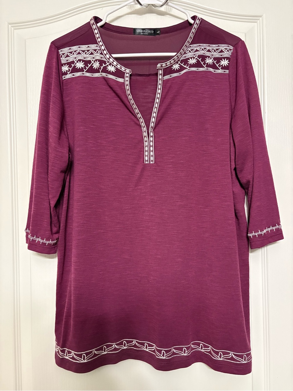 Urban CoCo Plum Embroidered Split-Neck Tunic